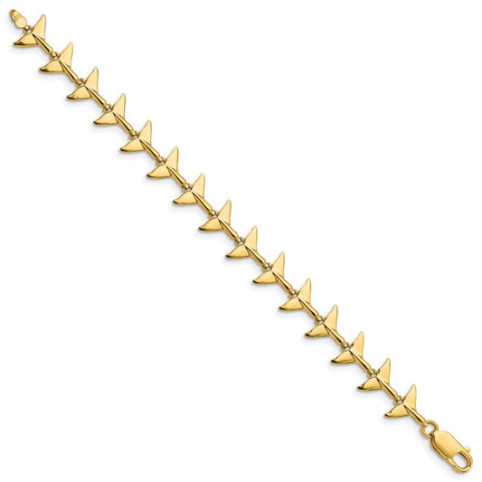 Orca 14K Solid Gold Polished Whale Tail Bracelet, 11.74mm, Lobster Clasp