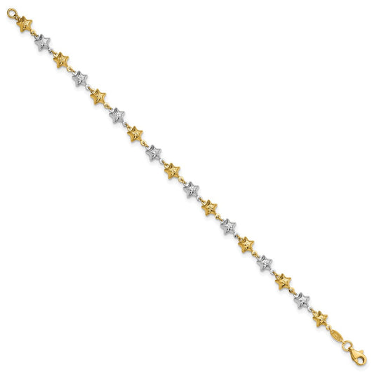 Astra 14K Solid Two-Tone Gold Textured Puffed Stars Bracelet