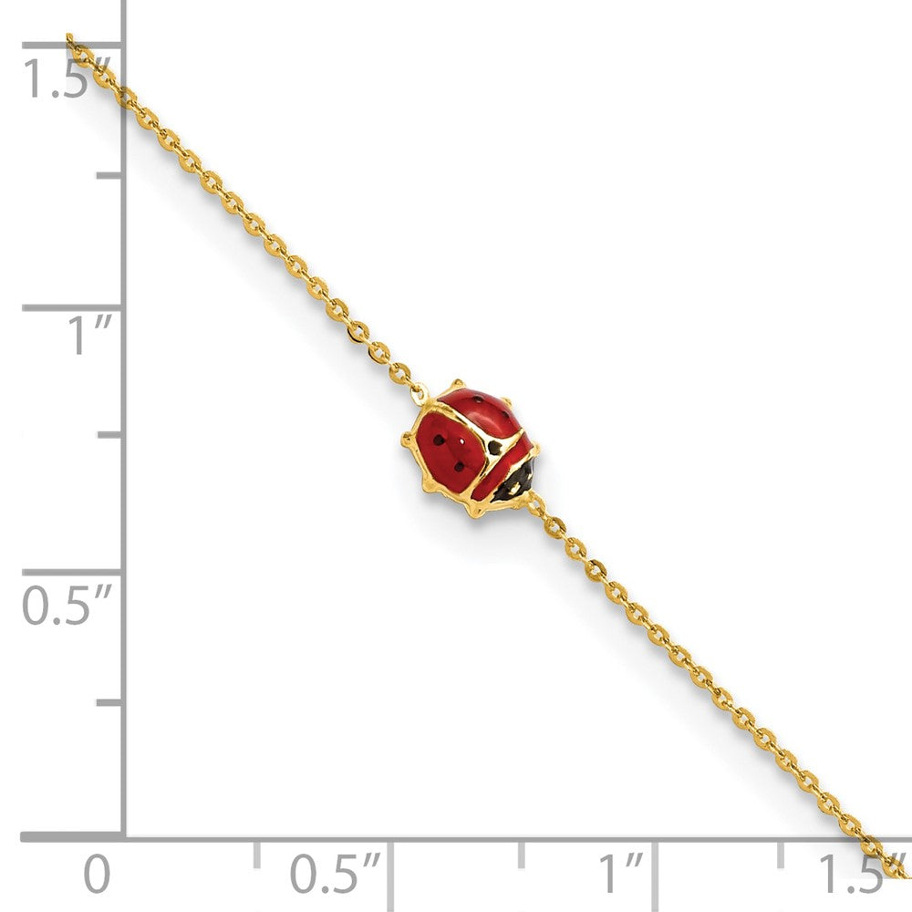 Polished Red and Black Enameled Ladybug Childrens Bracelet Plus Extender - WBC