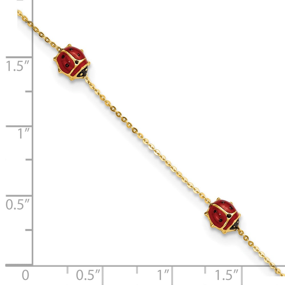 Polished Red and Black Enameled Ladybugs Childrens Bracelet Plus Extender - WBC