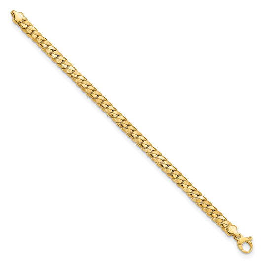 14K Gold Satin & Polished Fancy Curb Link Bracelet, 6.46mm