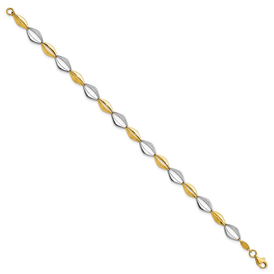14K Two-Tone Gold Polished Fancy Link 7.5in Bracelet, 6.9mm