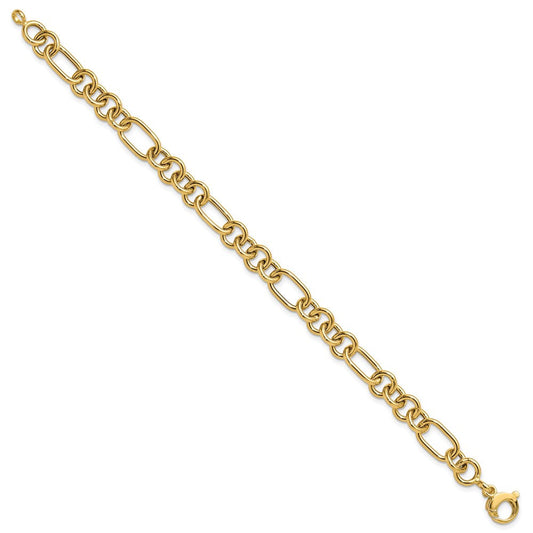 14K Gold Polished Fancy Link Bracelet, 7.9mm, Fancy Lobster Clasp
