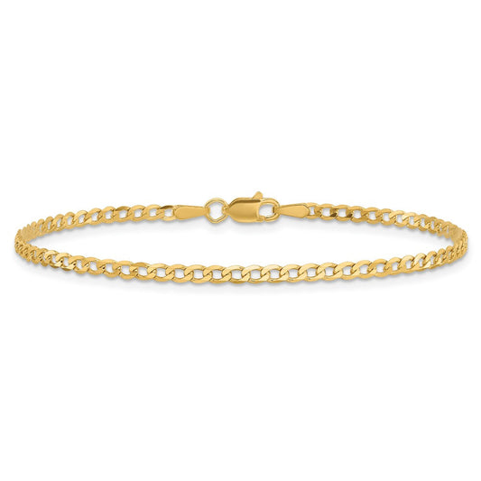 14K Solid Gold Flat Beveled Curb with Lobster Clasp Bracelet, 2.2mm