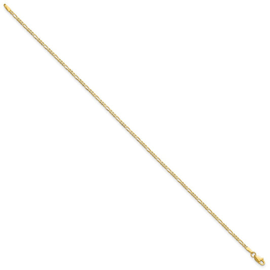 14K Solid Gold Flat Figaro with Lobster Clasp Anklet, 1.8mm