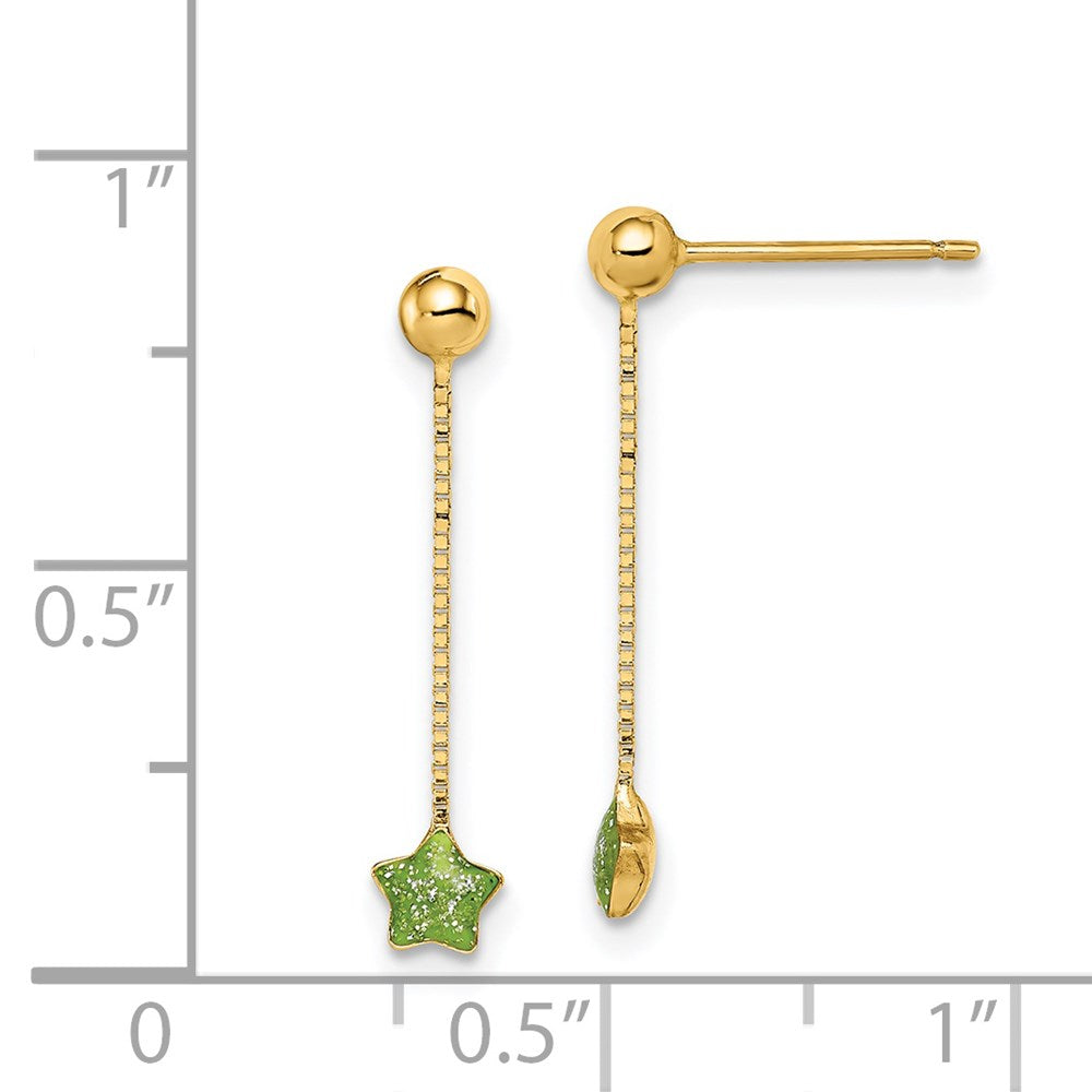 Madi K Green Enameled Star Chain Dangle Childrens Post Earrings - WBC