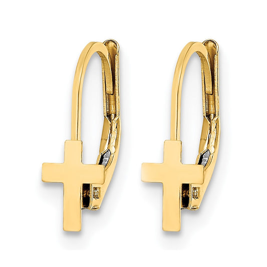 Madi K Polished Cross Childrens Leverback Earrings - WBC