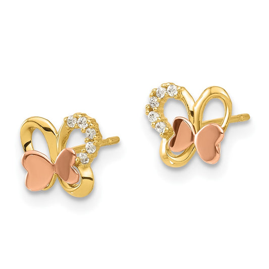 Madi K Two-Tone Polished CZ Butterfly Childrens Post Earrings - WBC