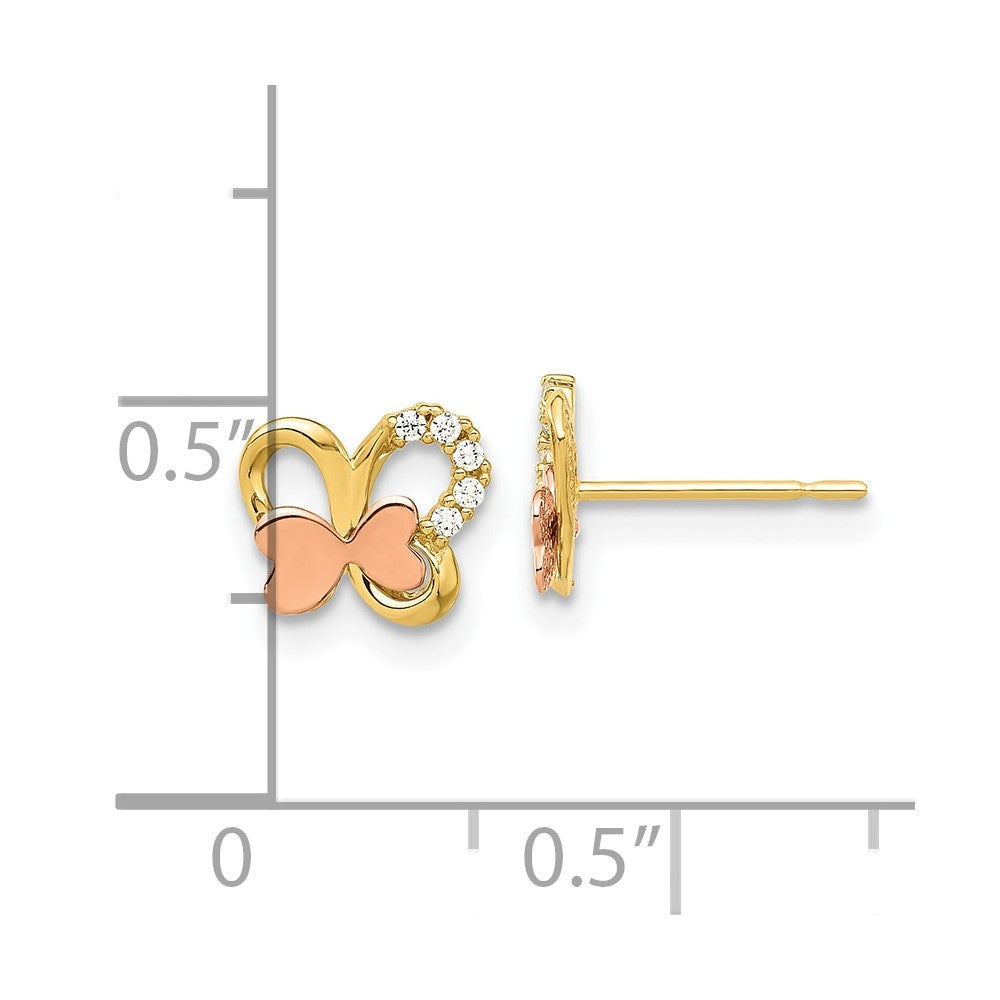 Madi K Two-Tone Polished CZ Butterfly Childrens Post Earrings - WBC