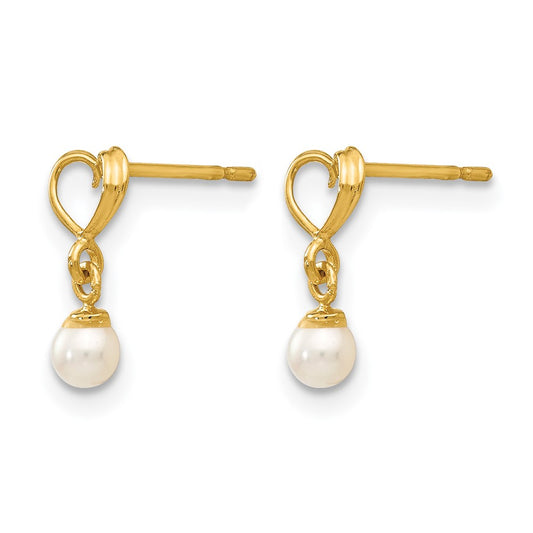 Madi K Freshwater Cultured Pearl Heart Dangle Childrens Post Earrings - WBC