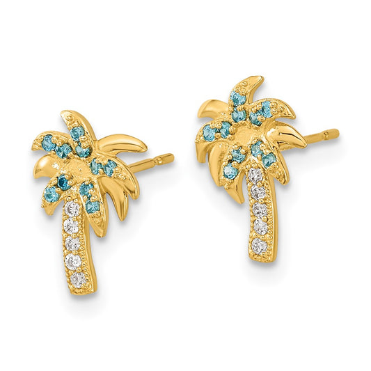 Madi K Blue and Clear CZ Palm Tree Childrens Post Earrings - WBC