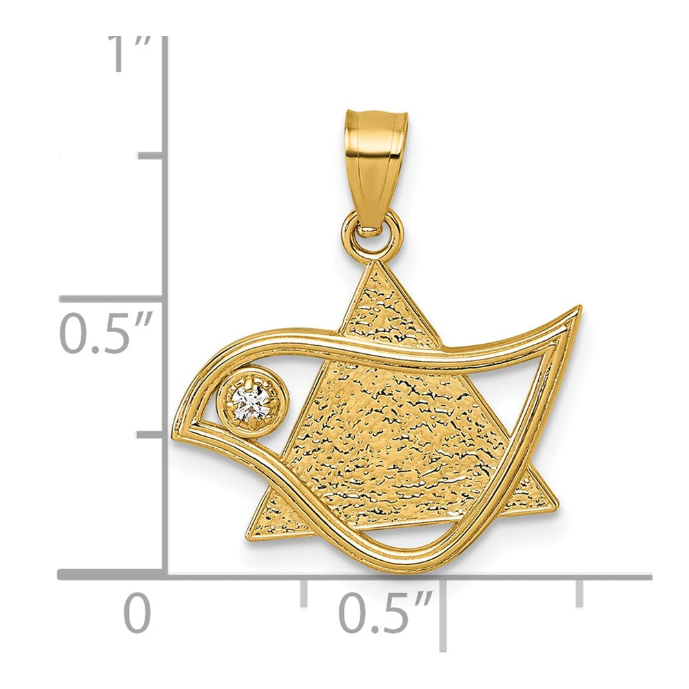 Polished and Textured CZ Bird and Triangle Star of David Pendant - WBC