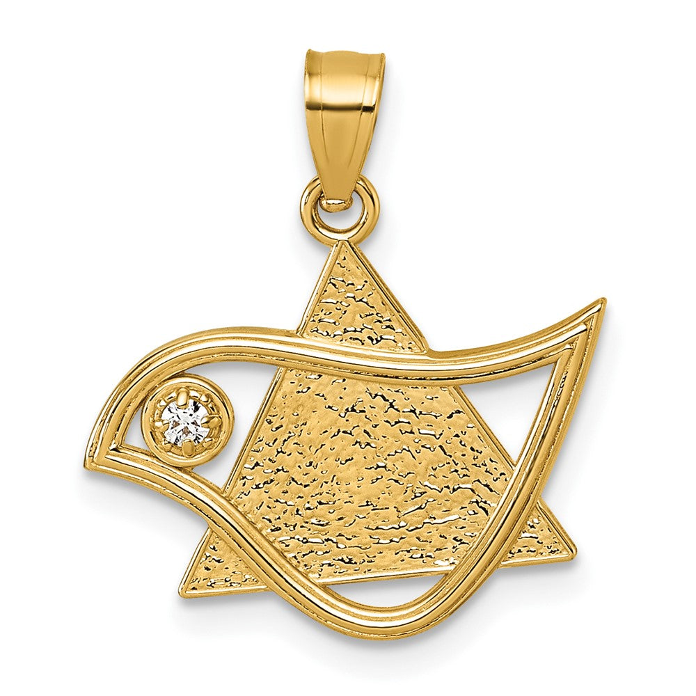 Colombe 14K Gold Polished & Textured Bird & Triangle Star of David Pendant