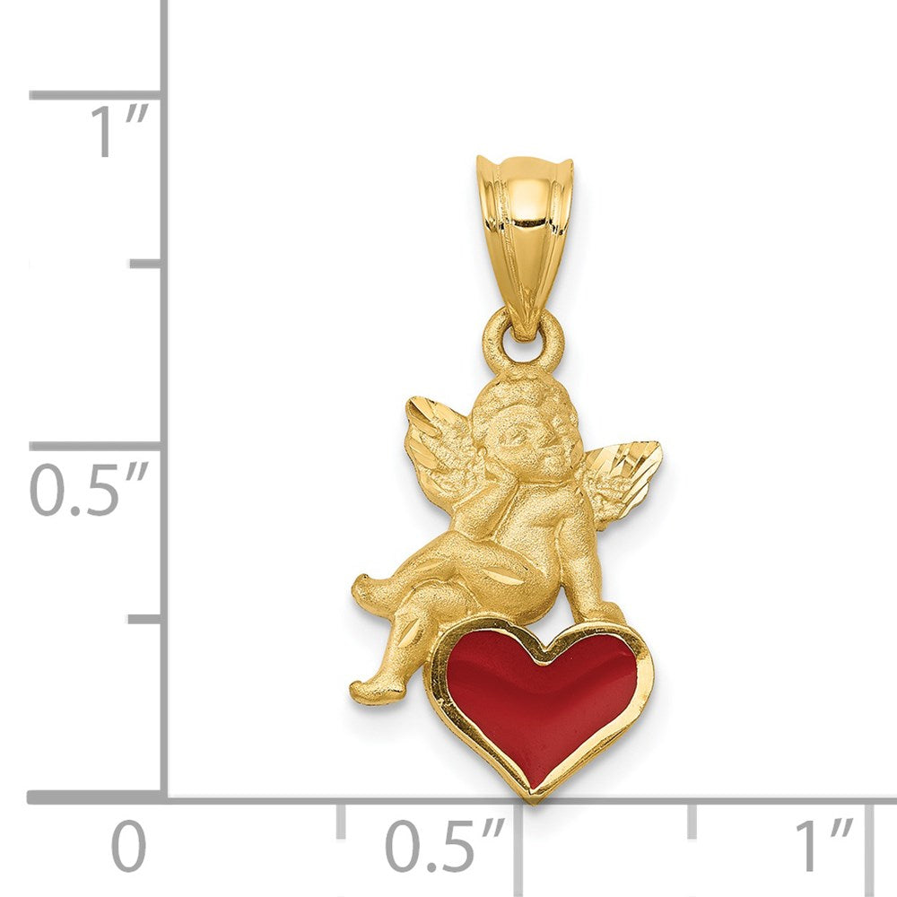 Red Enameled Angel on Heart Pendant - WBC