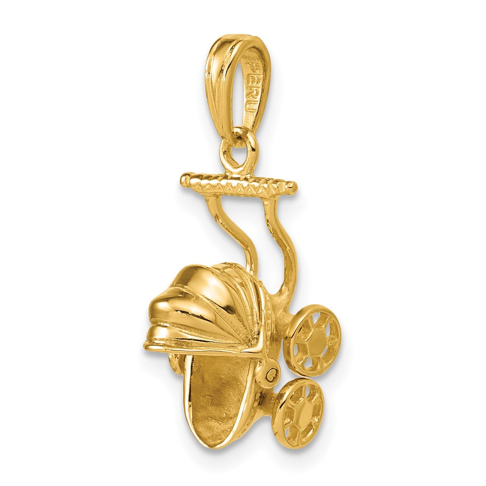14K Gold 3-D Baby Carriage Charm, 17mm