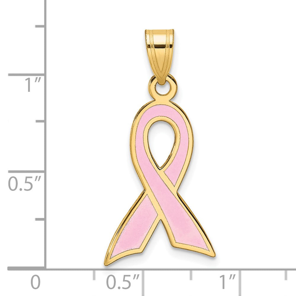 Large Enameled Pink Awareness Ribbon Pendant - WBC