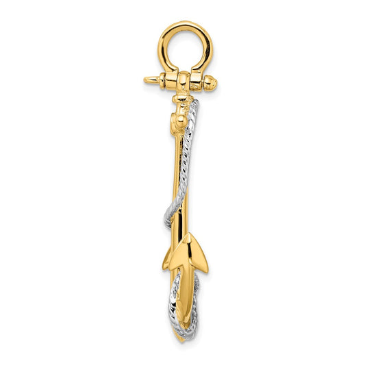 Two-tone 3-D Large Anchor with Entwined Rope Accent Pendant - WBC