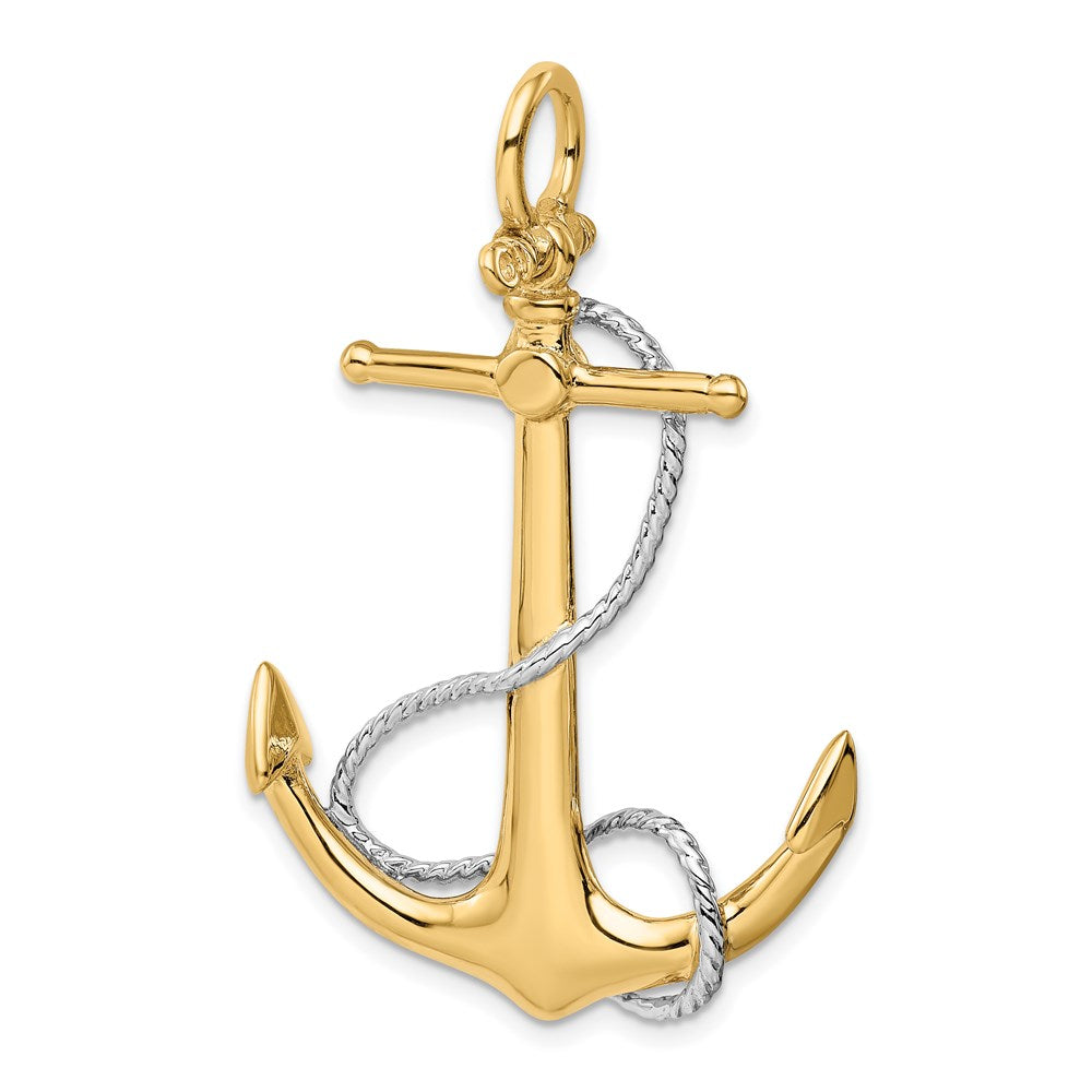 Two-tone 3-D Large Anchor with Entwined Rope Accent Pendant - WBC