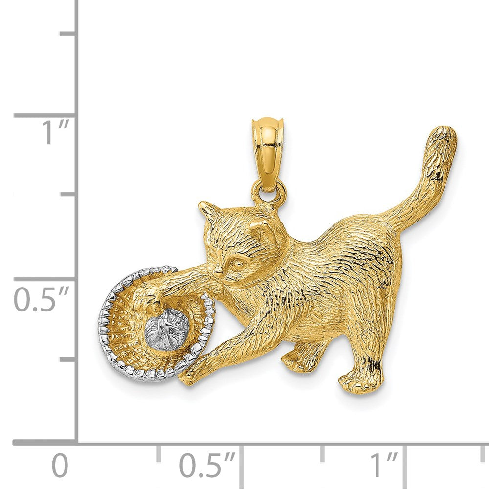 and Rhodium Cat Playing with Yarn In Basket Charm - WBC