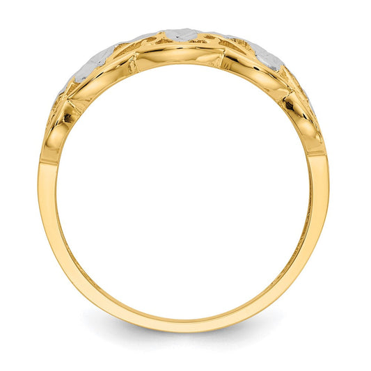 14K Solid Gold Rhodium Diamond-cut Wave Ring, 3–9mm Tapered