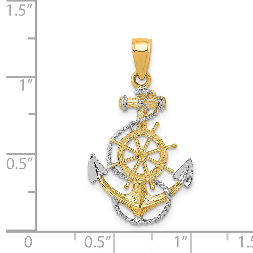and Rhodium Anchor with Rope and Ships Wheel Pendant - WBC