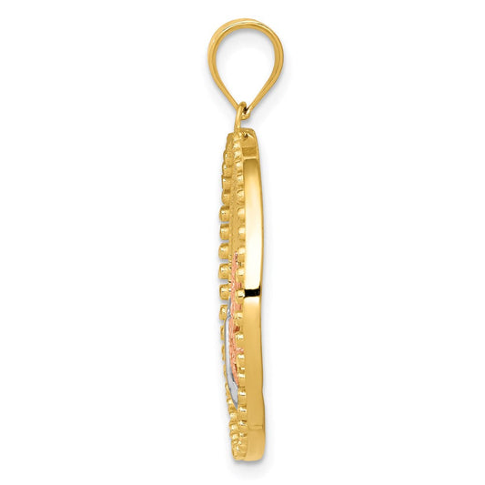 14K Two-Tone Gold Dragonfly in Circle Pendant, Rhodium-Plated, 24mm
