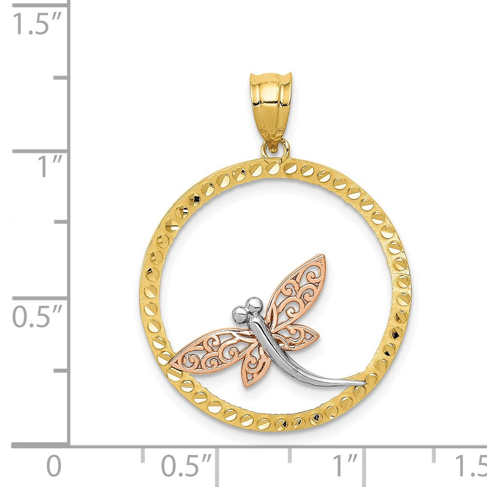 Two-tone with Rhodium Dragonfly in Circle Pendant - WBC