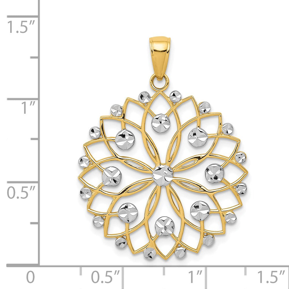 and Rhodium Diamond-cut Flower Pendant - WBC