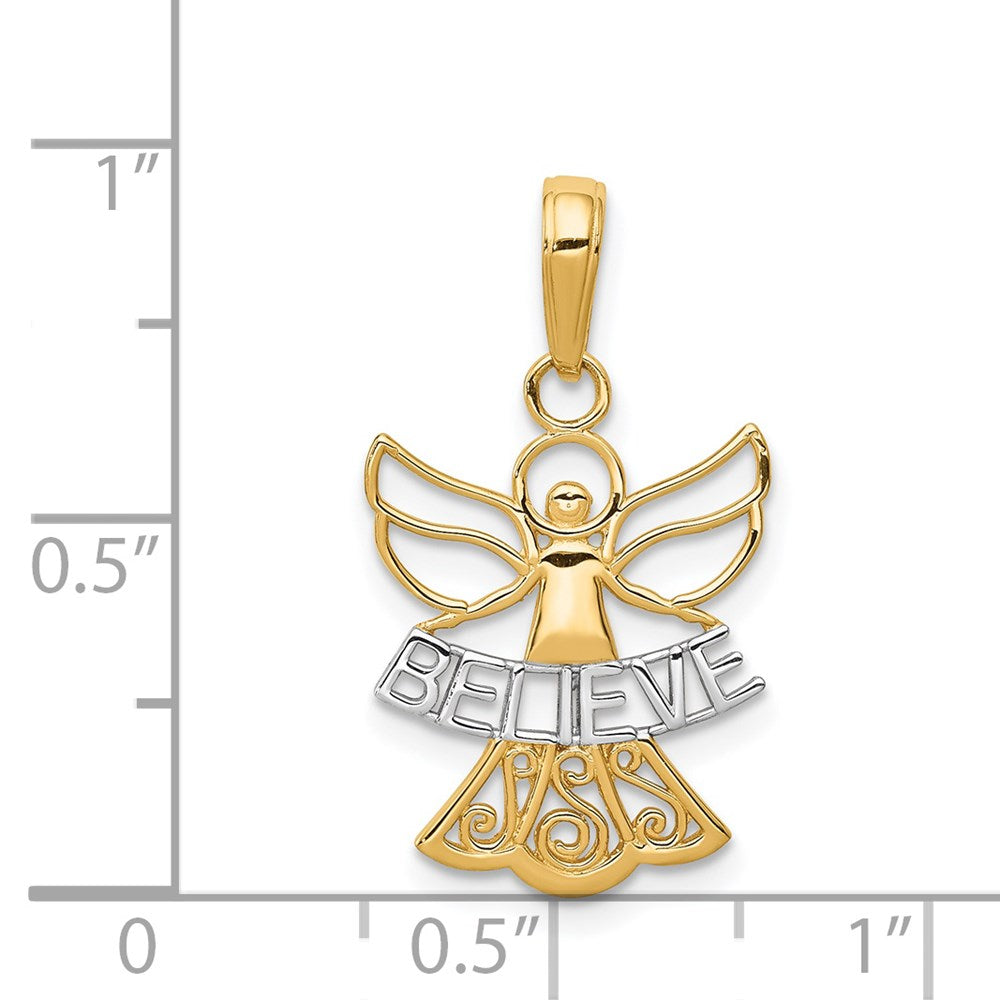 and Rhodium BELIEVE Angel Pendant - WBC
