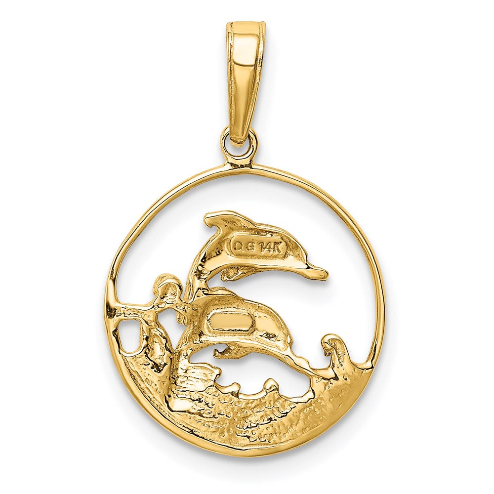 and Rhodium Double Dolphins In Circle Pendant - WBC
