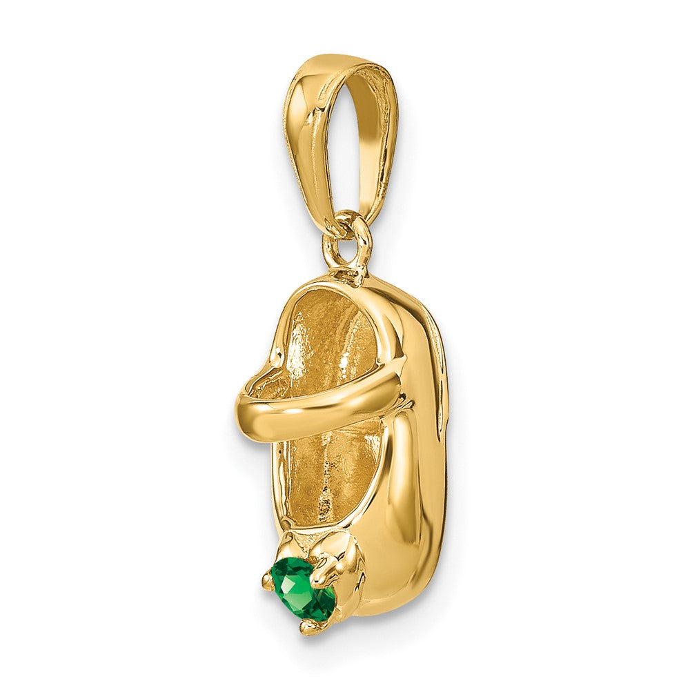 3-D May/Green Synthetic Stone Engravable Baby Shoe Charm - WBC