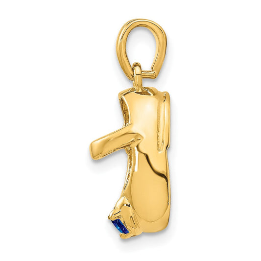 14K Gold 3-D September/Blue Synthetic Stone Engravable Baby Shoe Charm, 7mm