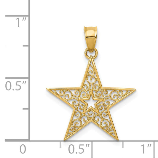 Celestine 14K Gold Filigree Star Pendant, 19mm