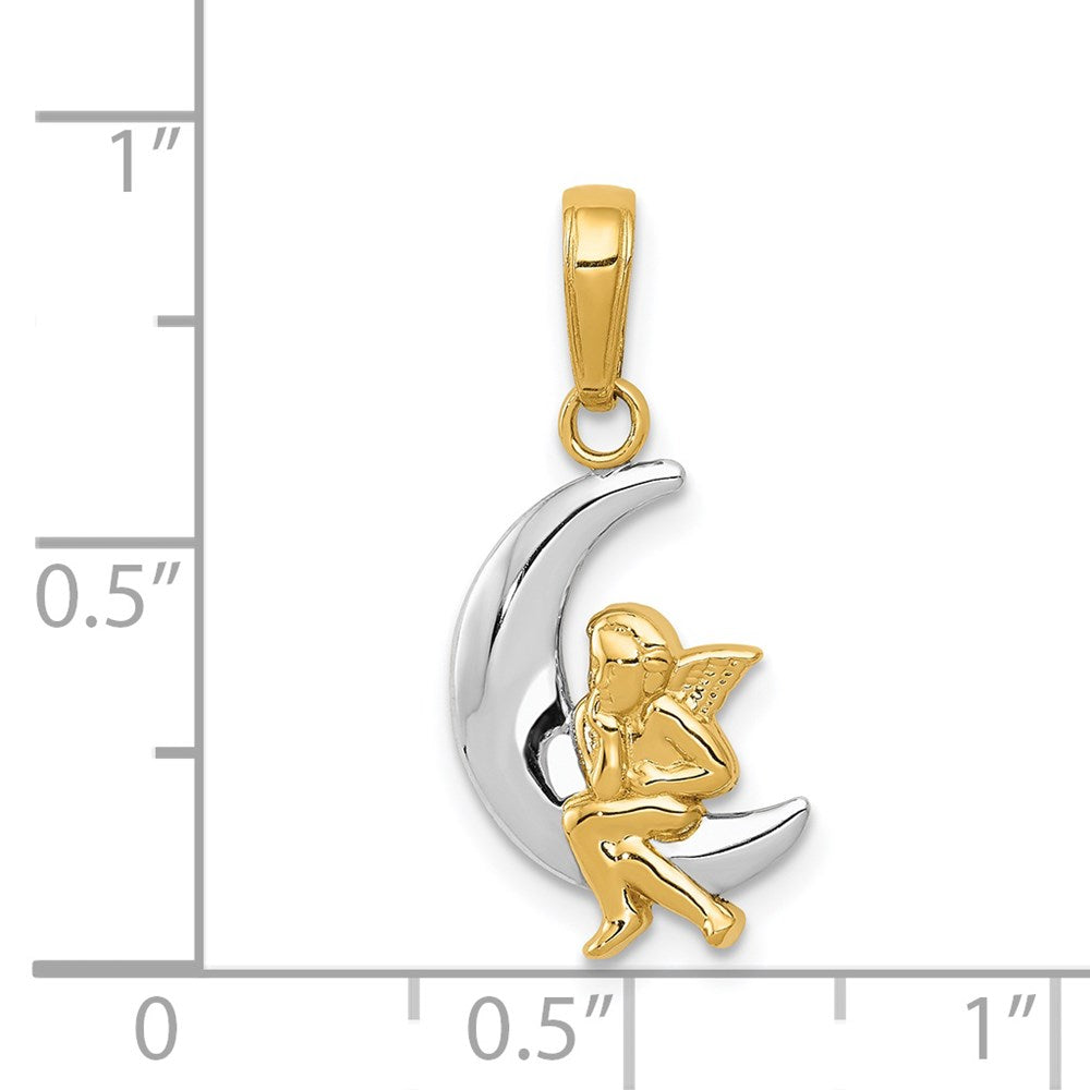 and Rhodium Polished Moon with Angel Pendant - WBC