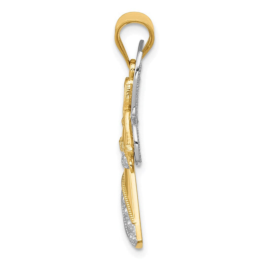14K Two-Tone Gold Angelique Rhodium Filigree Angel Pendant, 16mm