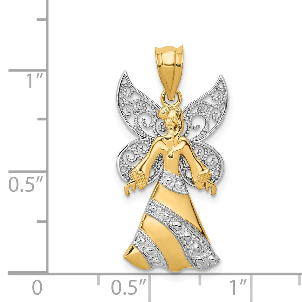 14KTwo-tone and Rhodium Filigree Angel Pendant - WBC