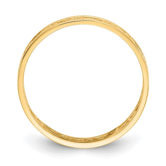 14K Solid Gold Trellis Polished & Textured Scroll Filigree Band, 4mm