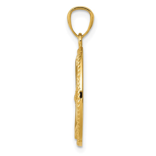 14K Gold Polished Anchor with Rope Oval Pendant