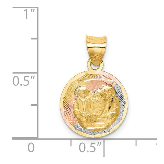 14K Gold Rhodium Diamond-cut Baptism Round Pendant
