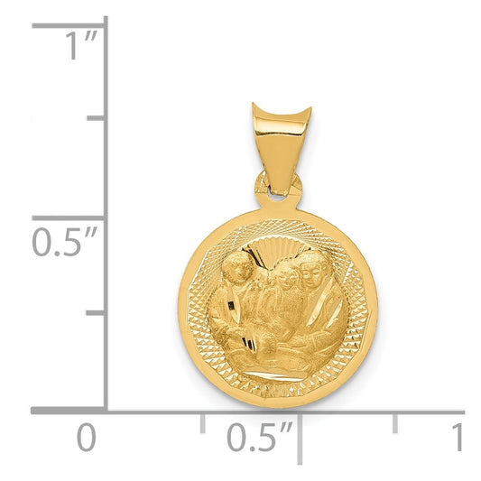 14K Gold Polished & Diamond-cut Baptism Round Pendant