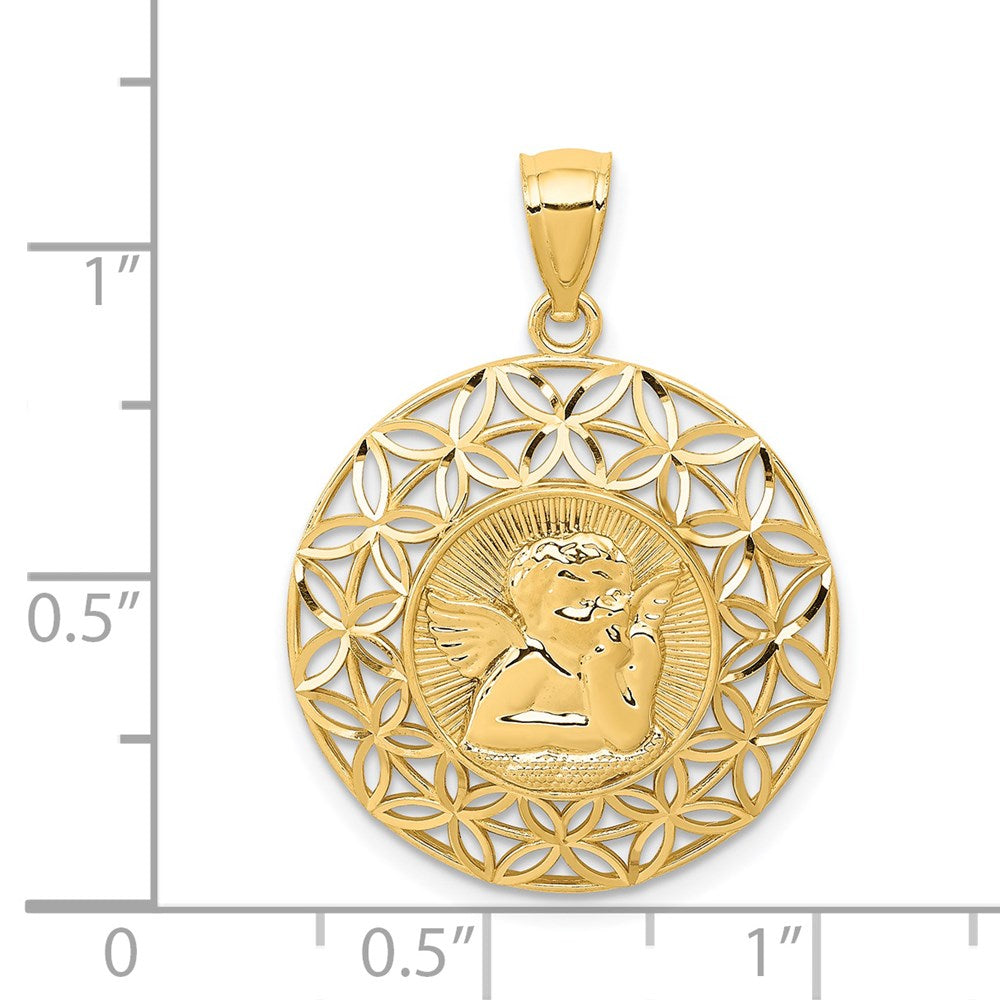 Polished Diamond-cut Angel Medal Round Pendant - WBC