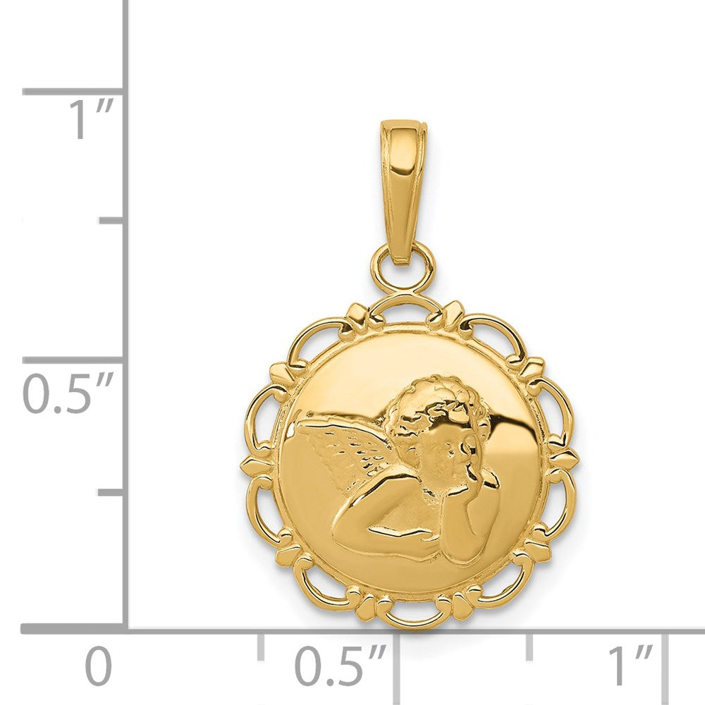 Polished Angel On Round Scallop Frame Pendant - WBC