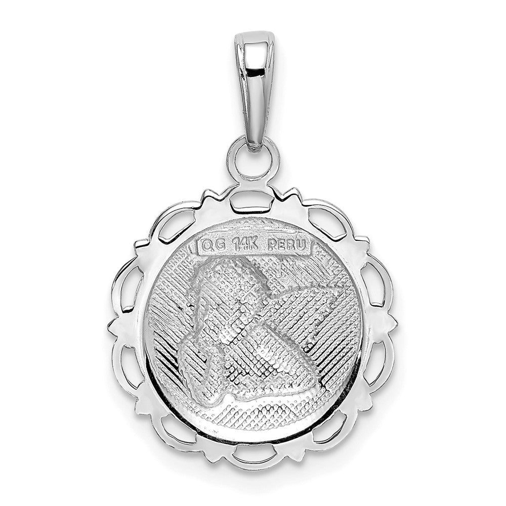 Polished Angel Cherub on Round Scallop Frame Pendant - WBC