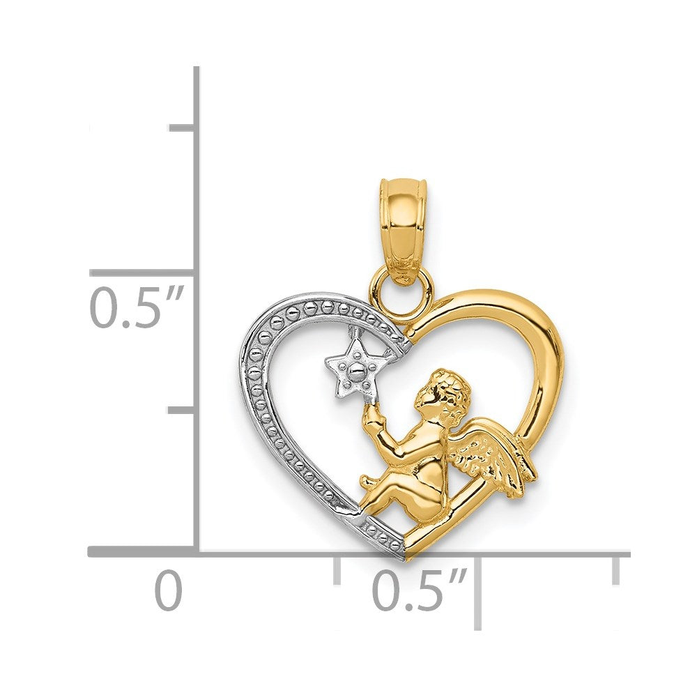 and Rhodium Angel in Heart with Star Pendant - WBC