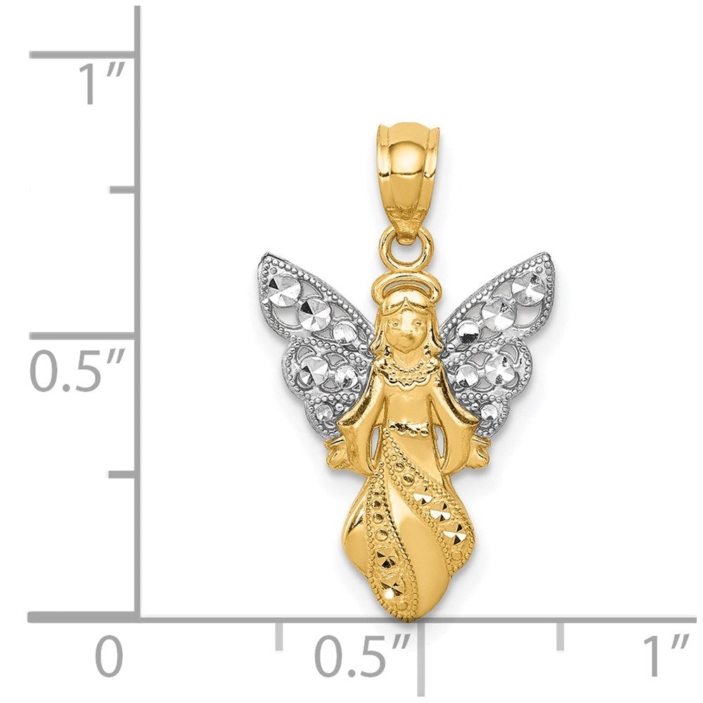 and Rhodium Polished and Textured Angel Pendant - WBC