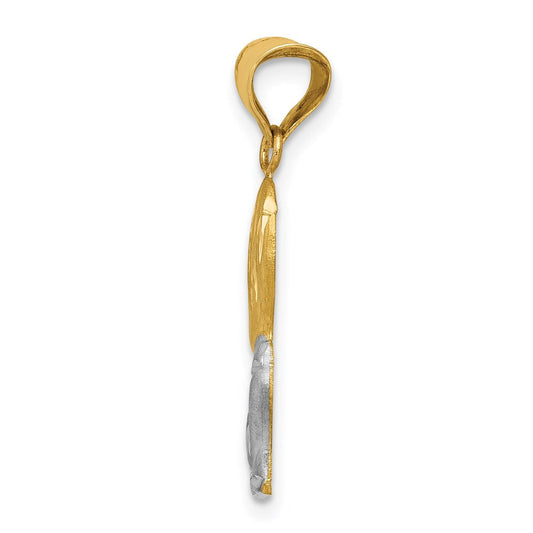 14K Gold Gospel Diamond-cut Boy Communion Semi-solid Pendant, Rhodium-Plated