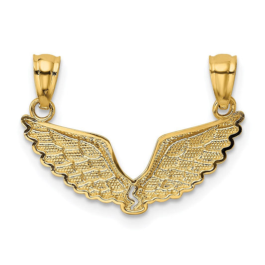 14K Gold Polished 2-Piece Break Apart Angel Wings Pendants, 21.36mm