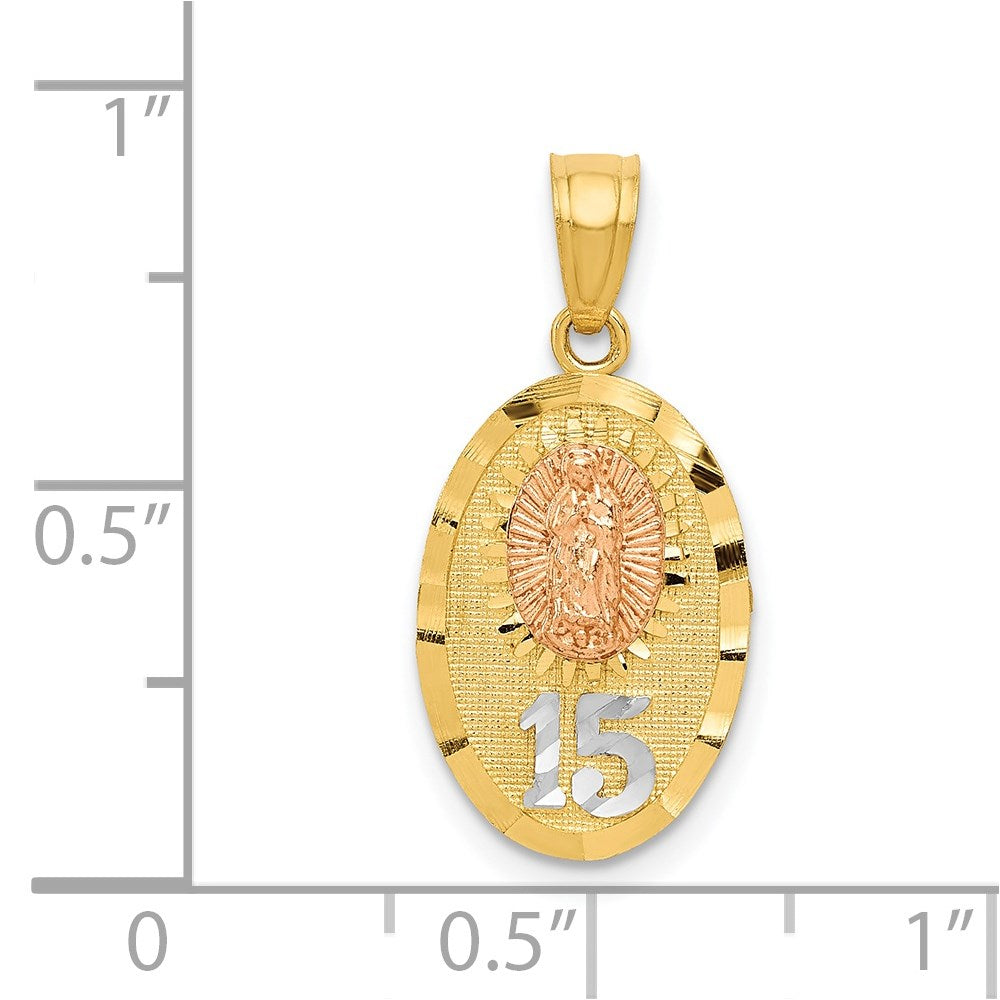 Two-tone with Rhodium Diamond-cut Our Lady of Guadalupe with 15 Pendant - WBC