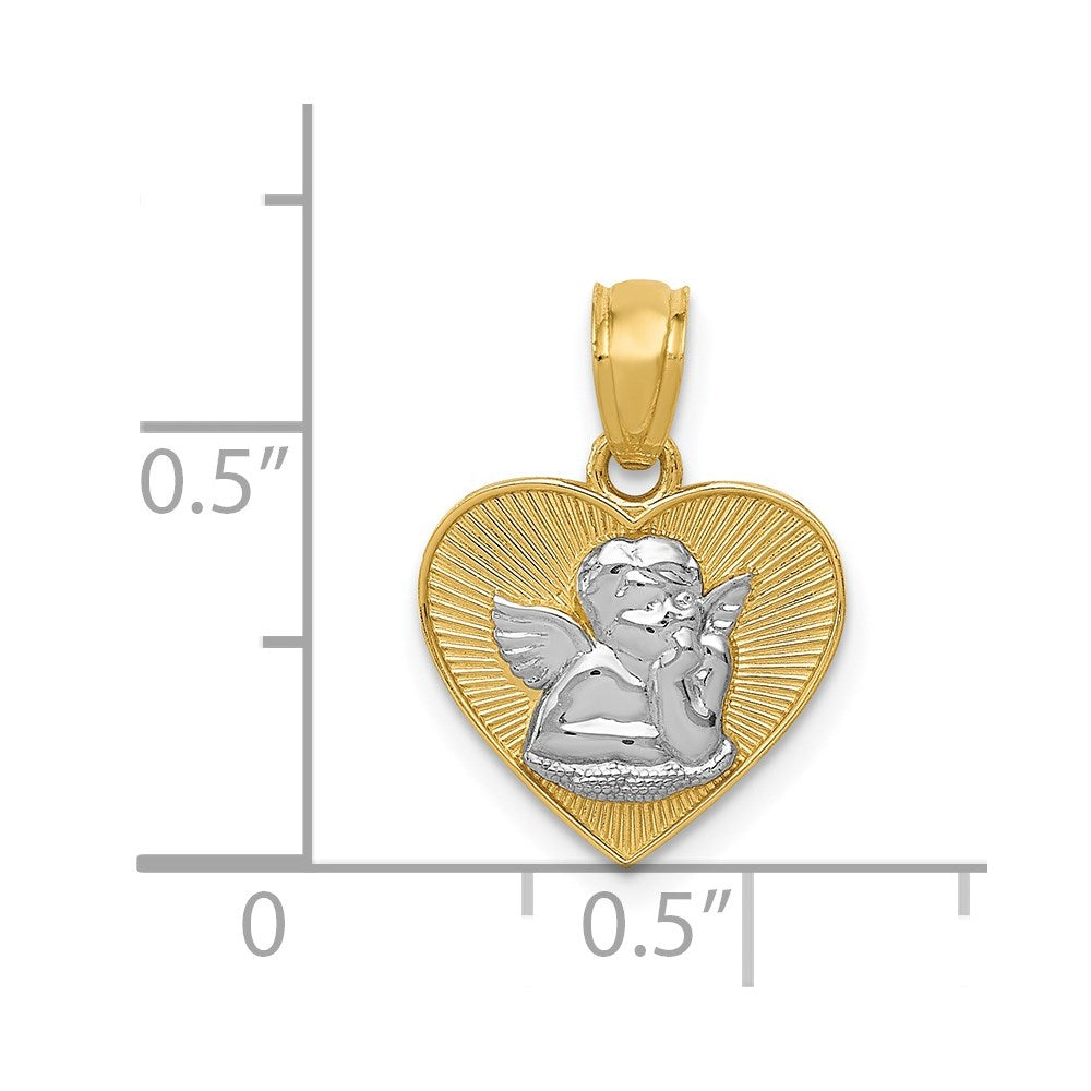 and Rhodium Polished Guardian Angel in Heart Pendant - WBC