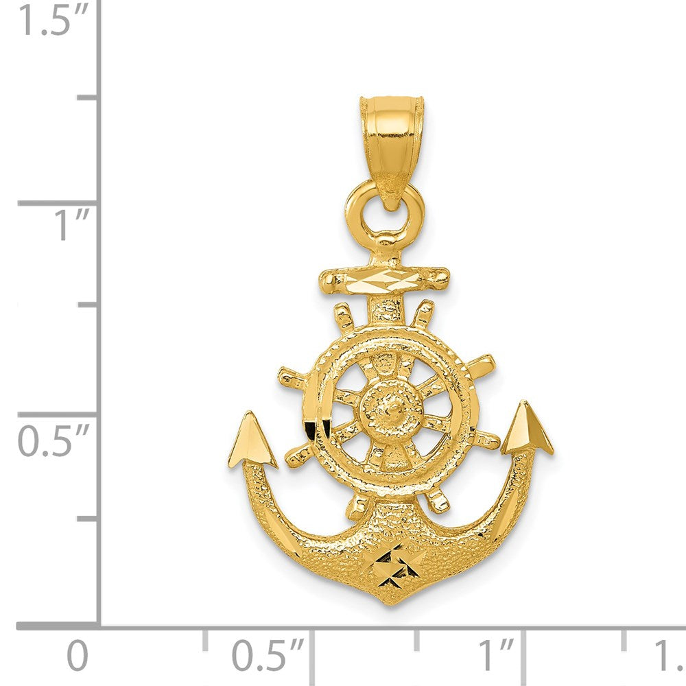 Satin Diamond-cut Anchor and Ships Wheel Pendant - WBC